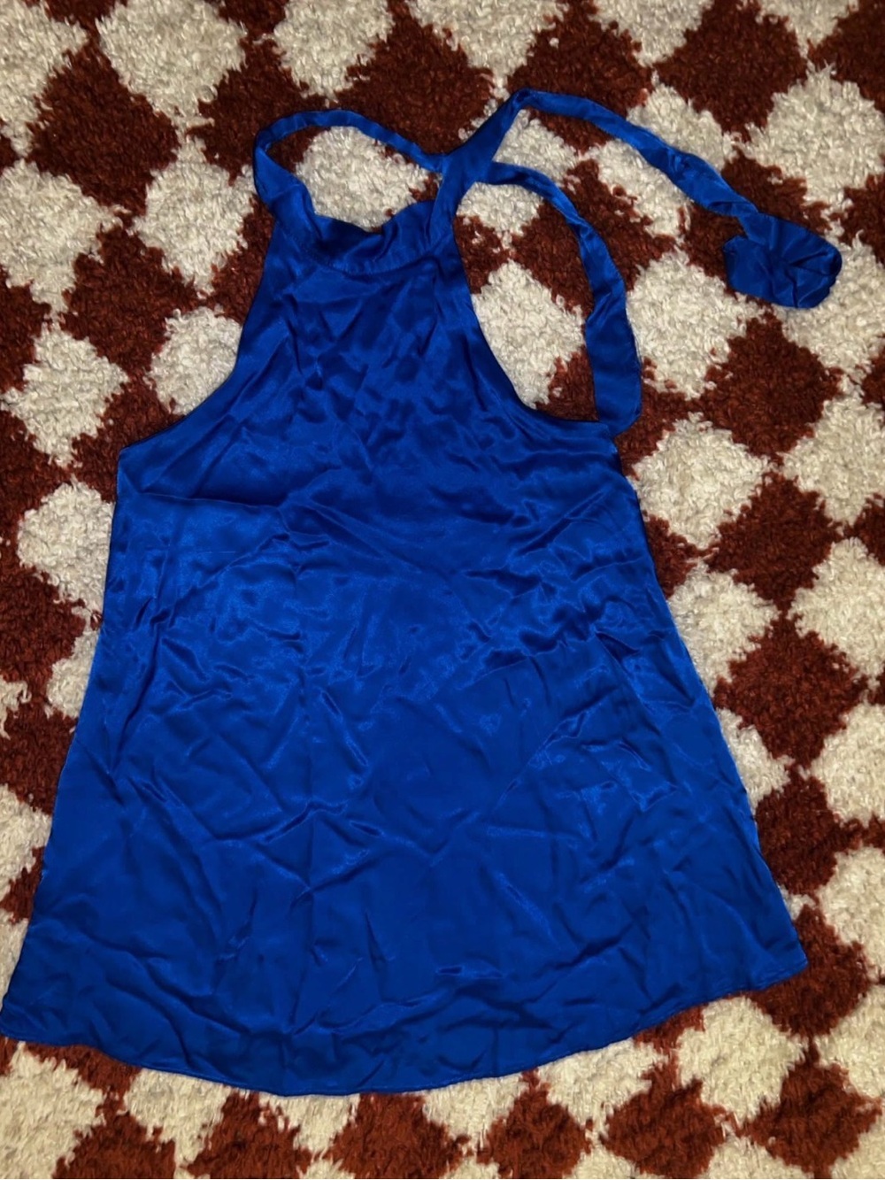 Dynamite Electric Blue Satin Halter Backless Mini Dress - Picture 3 of 4